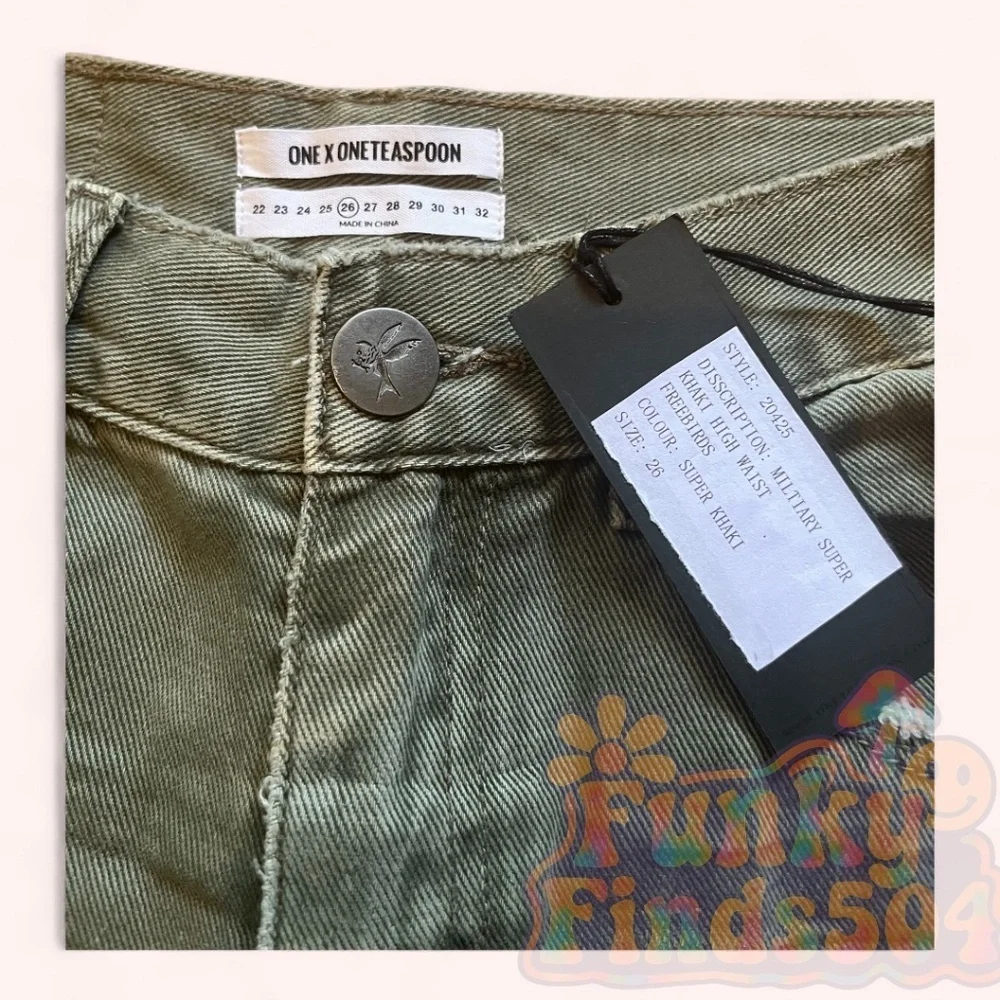 One Teaspoon Freebirds Jeans Military Super Khaki Distressed High Waist Size 26